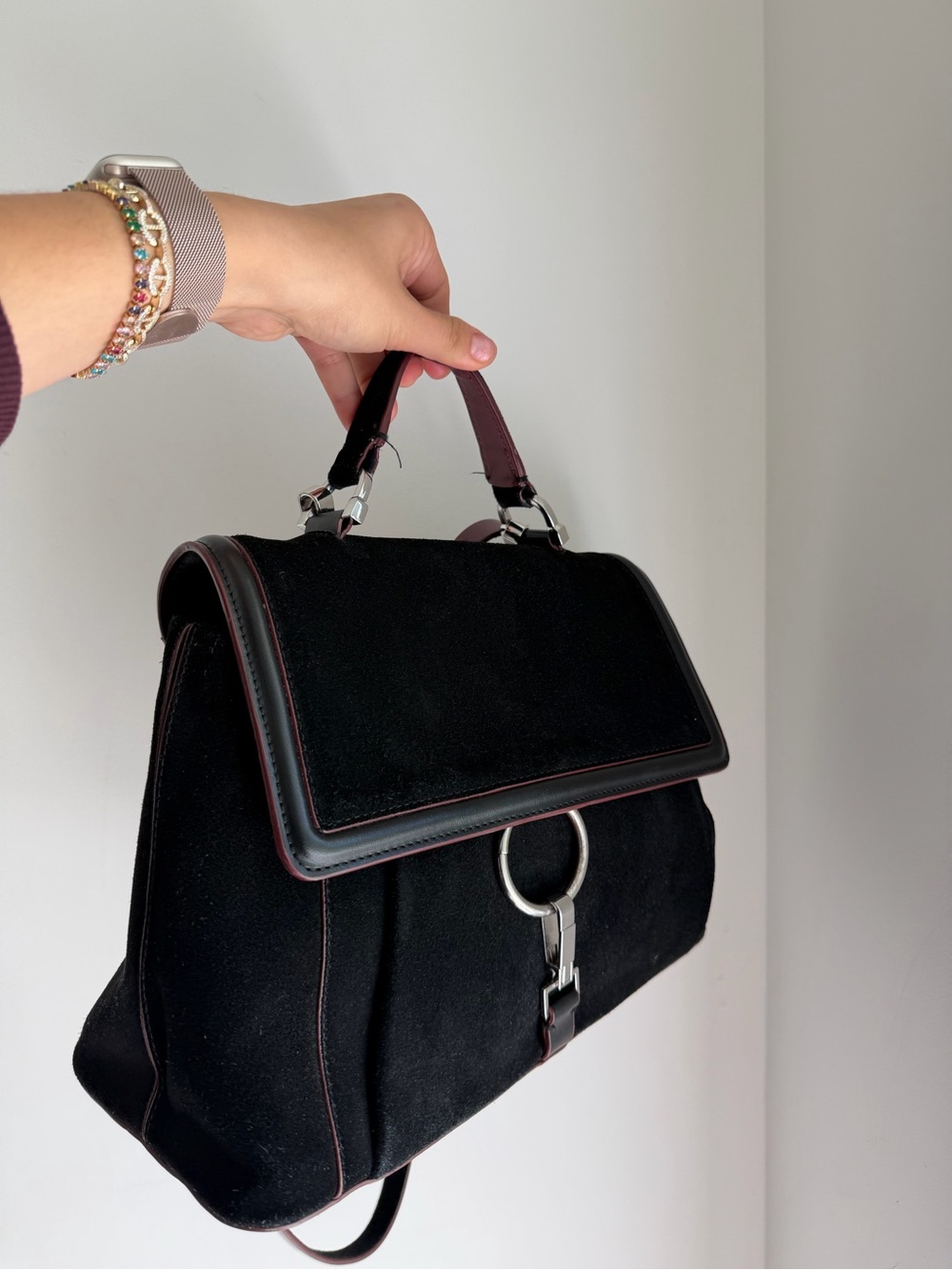 Zara Black Suede-Style Top Handle Bag - Picture 3 of 6